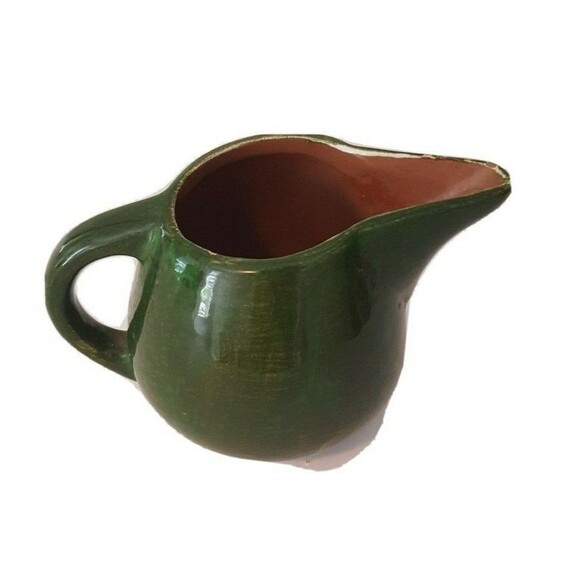 STANGL Milk Pitcher signed Pottery Green Brown 3 3/4 X 6   USA 1/2 pt Vintage - Picture 8 of 8